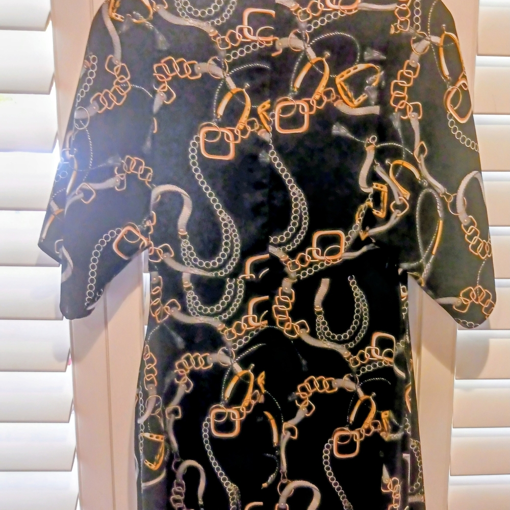 Mango Black and Gold Chain Print Dress
